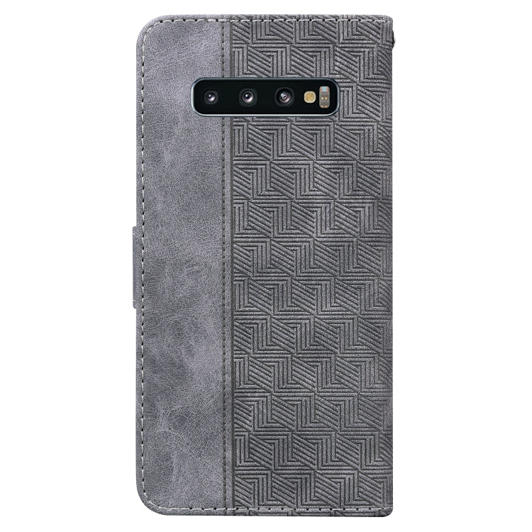 For Samsung Galaxy S10+ Geometric Embossed Leather Phone Case(Grey)