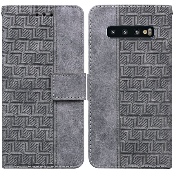 For Samsung Galaxy S10+ Geometric Embossed Leather Phone Case(Grey)