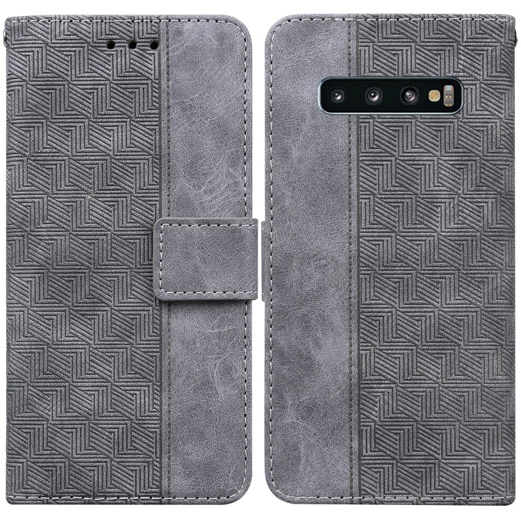 For Samsung Galaxy S10+ Geometric Embossed Leather Phone Case(Grey)