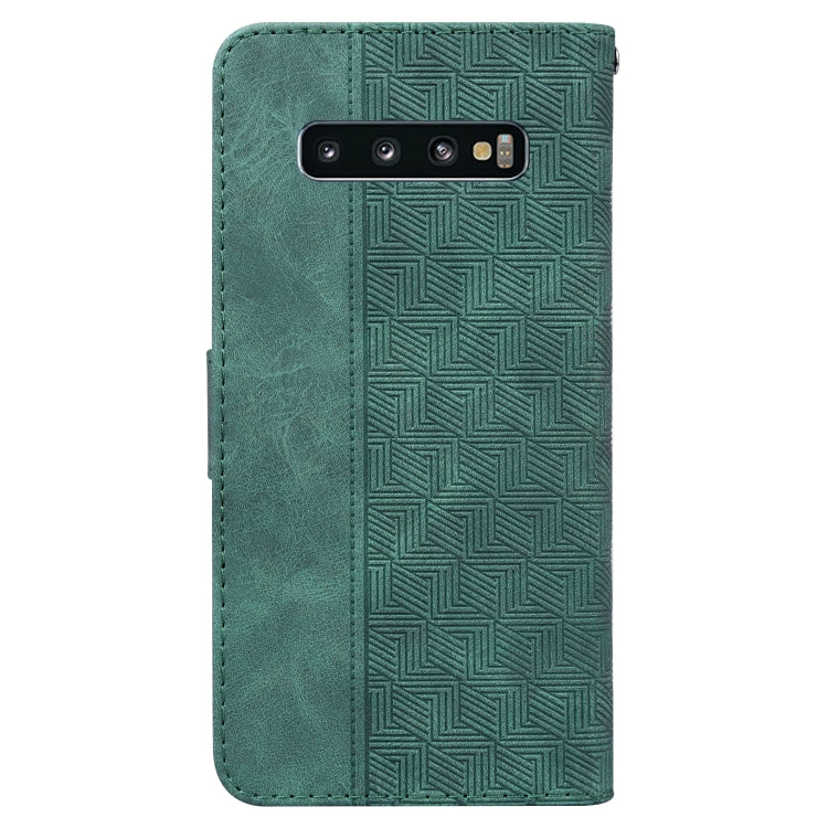 For Samsung Galaxy S10+ Geometric Embossed Leather Phone Case(Green)
