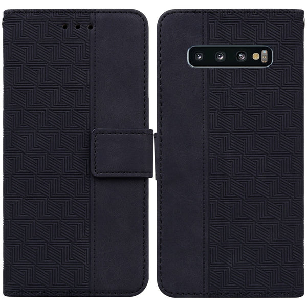 For Samsung Galaxy S10+ Geometric Embossed Leather Phone Case(Black)