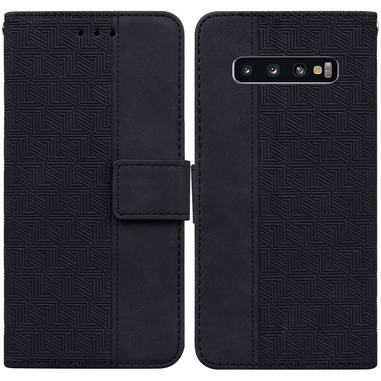 For Samsung Galaxy S10+ Geometric Embossed Leather Phone Case(Black)