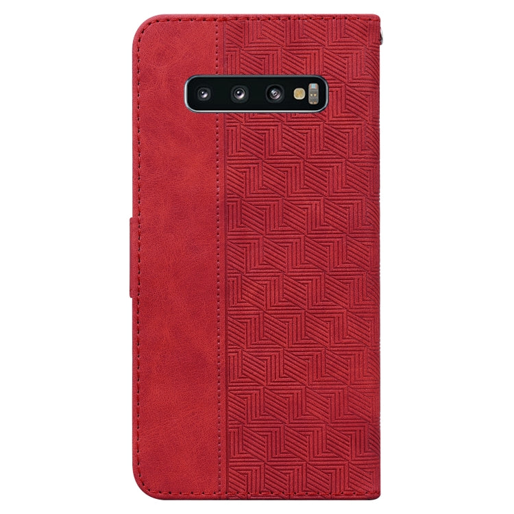 For Samsung Galaxy S10+ Geometric Embossed Leather Phone Case(Red)