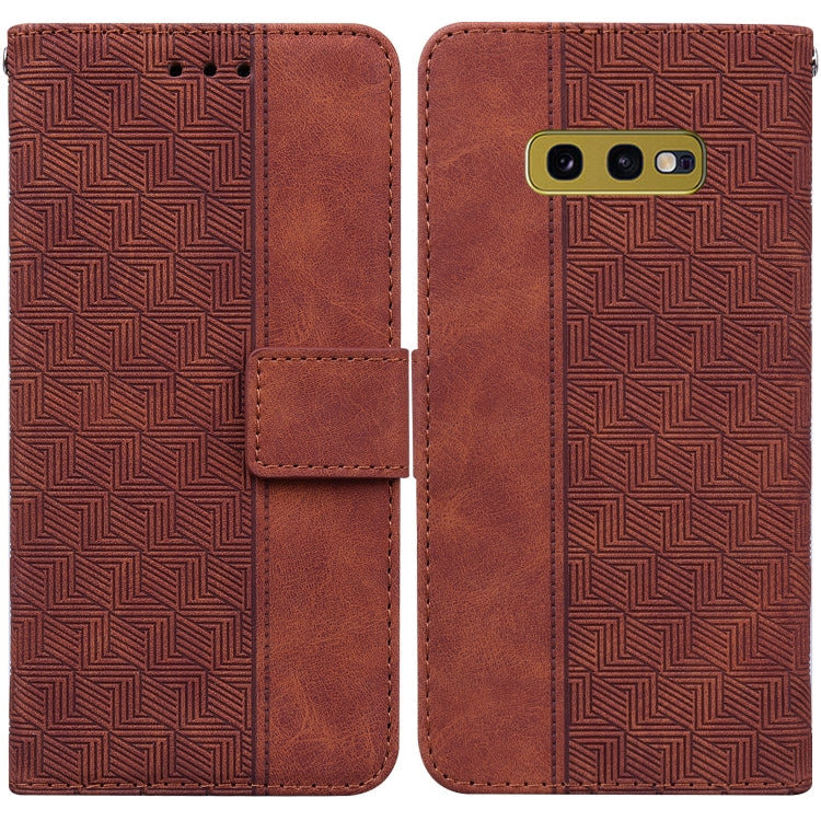 For Samsung Galaxy S10e Geometric Embossed Leather Phone Case(Brown)