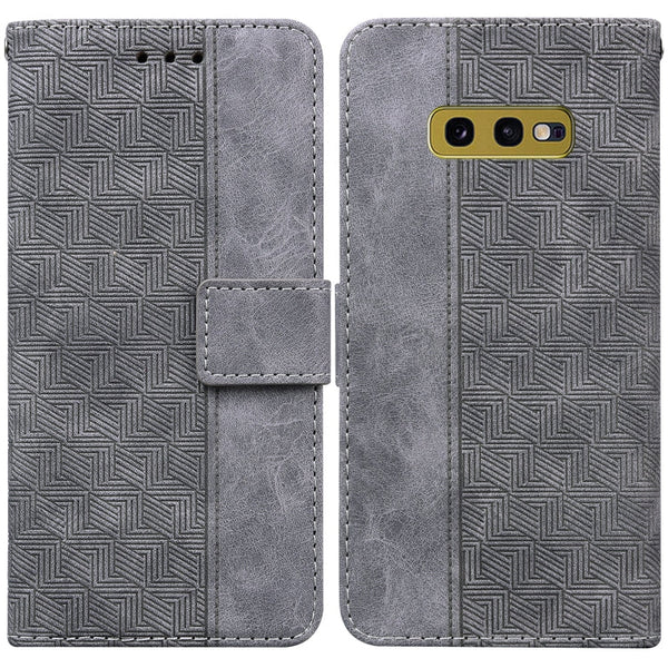 For Samsung Galaxy S10e Geometric Embossed Leather Phone Case(Grey)