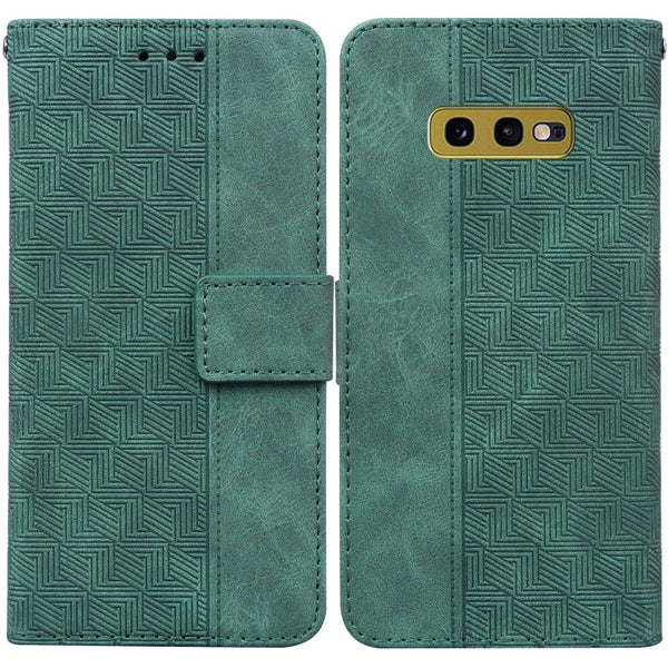 For Samsung Galaxy S10e Geometric Embossed Leather Phone Case(Green)