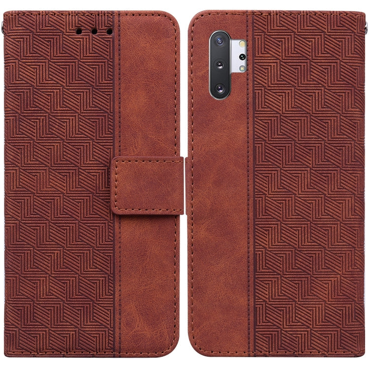 For Samsung Galaxy Note10+ Geometric Embossed Leather Phone Case(Brown)