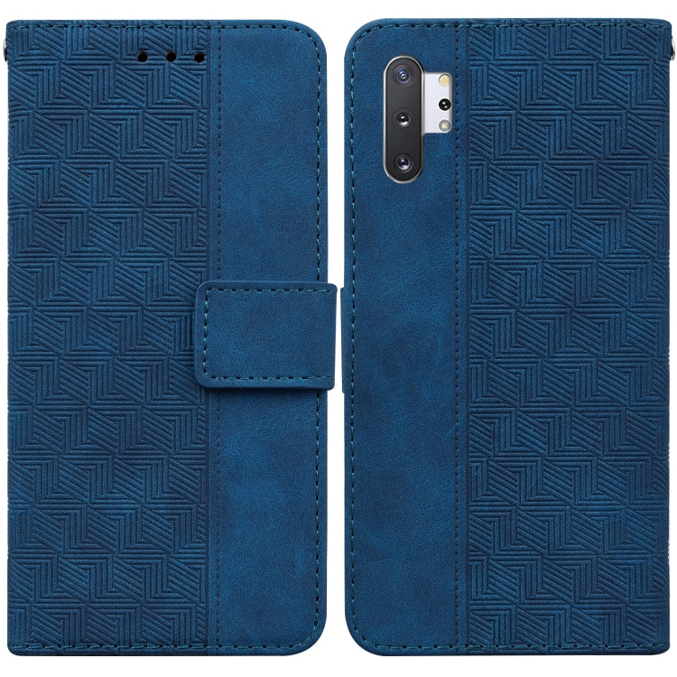 For Samsung Galaxy Note10+ Geometric Embossed Leather Phone Case(Blue)