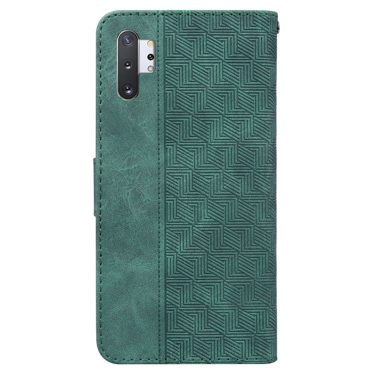 For Samsung Galaxy Note10+ Geometric Embossed Leather Phone Case(Green)