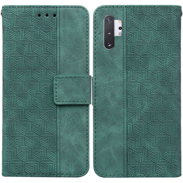 For Samsung Galaxy Note10+ Geometric Embossed Leather Phone Case(Green)