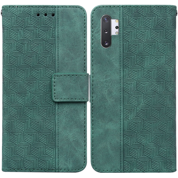 For Samsung Galaxy Note10+ Geometric Embossed Leather Phone Case(Green)