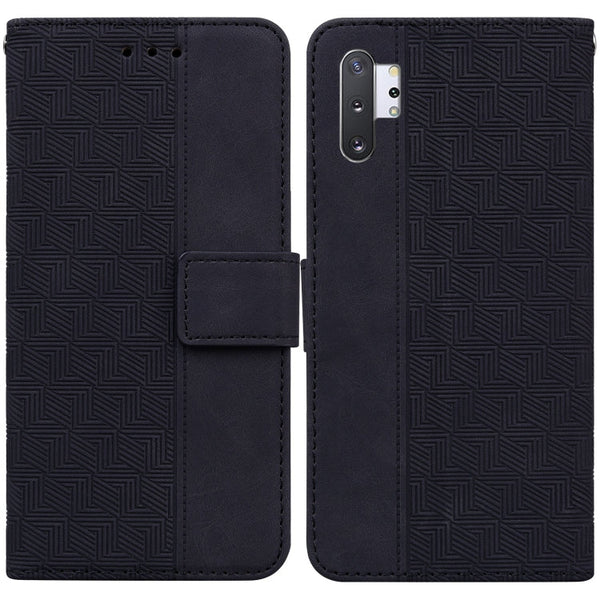 For Samsung Galaxy Note10+ Geometric Embossed Leather Phone Case(Black)