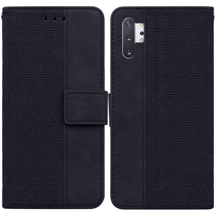 For Samsung Galaxy Note10+ Geometric Embossed Leather Phone Case(Black)