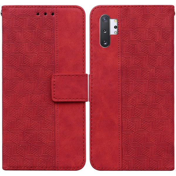 For Samsung Galaxy Note10+ Geometric Embossed Leather Phone Case(Red)