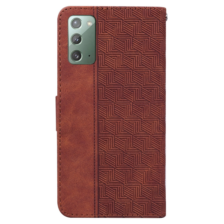 For Samsung Galaxy Note20 Geometric Embossed Leather Phone Case(Brown)