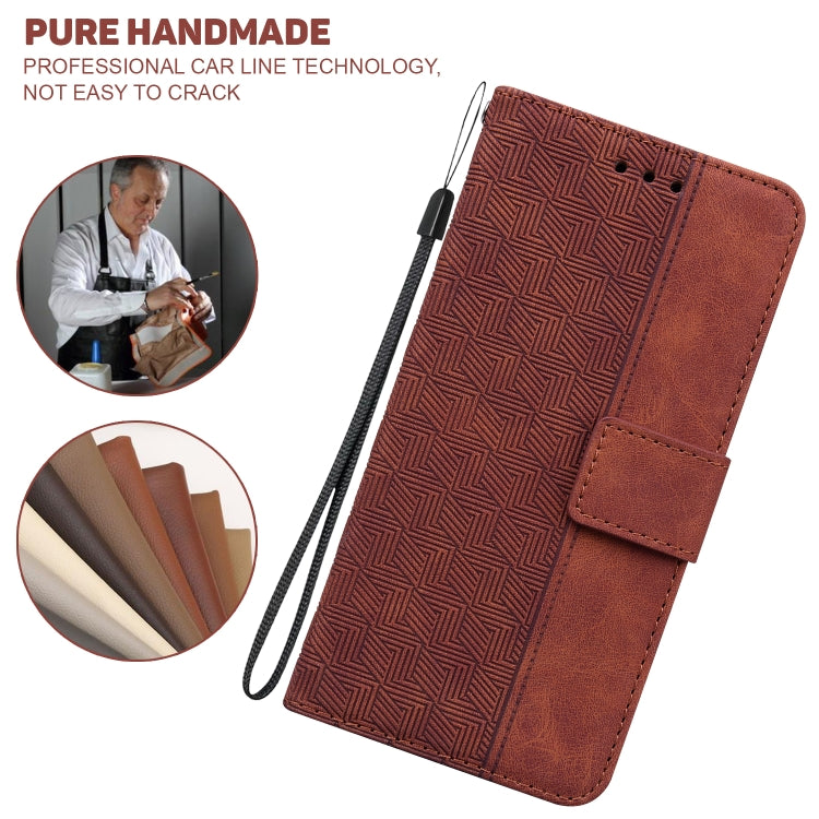 For Samsung Galaxy Note20 Geometric Embossed Leather Phone Case(Brown)