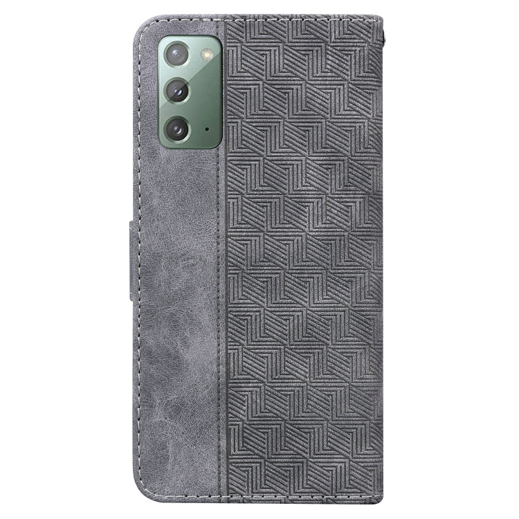 For Samsung Galaxy Note20 Geometric Embossed Leather Phone Case(Grey)