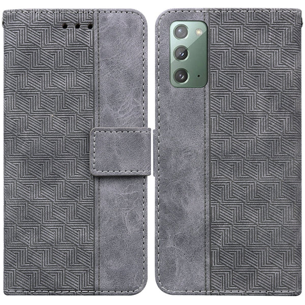 For Samsung Galaxy Note20 Geometric Embossed Leather Phone Case(Grey)