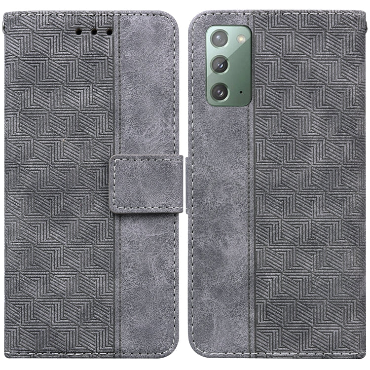 For Samsung Galaxy Note20 Geometric Embossed Leather Phone Case(Grey)