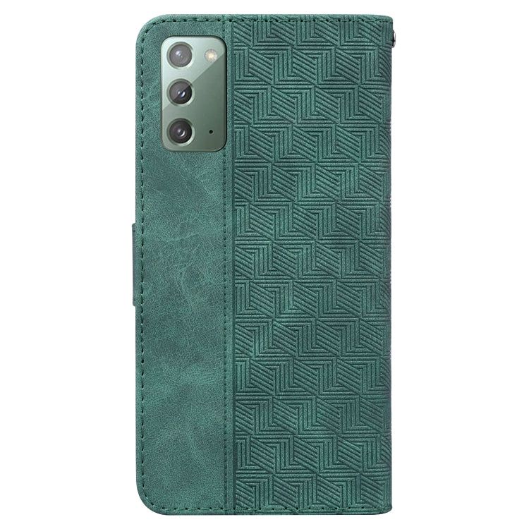 For Samsung Galaxy Note20 Geometric Embossed Leather Phone Case(Green)