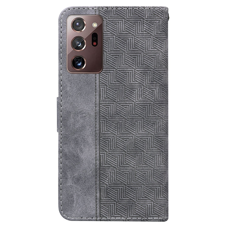 For Samsung Galaxy Note20 Ultra Geometric Embossed Leather Phone Case(Grey)