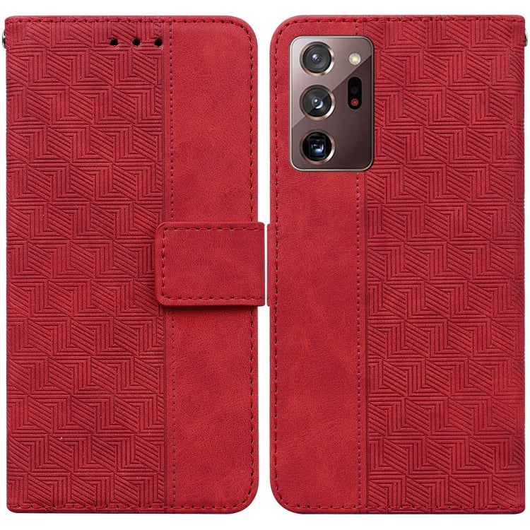 For Samsung Galaxy Note20 Ultra Geometric Embossed Leather Phone Case(Red)