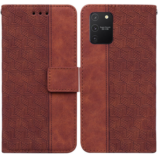 For Samsung Galaxy S10 Lite / A91 Geometric Embossed Leather Phone Case(Brown)