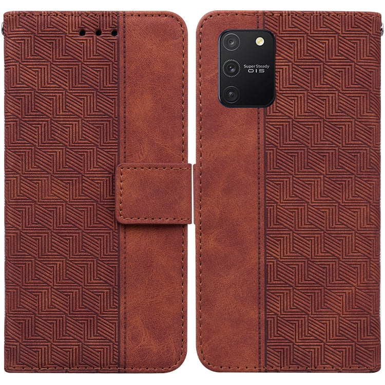 For Samsung Galaxy S10 Lite / A91 Geometric Embossed Leather Phone Case(Brown)