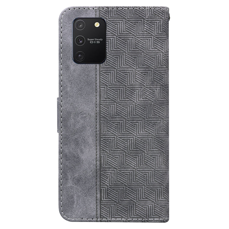 For Samsung Galaxy S10 Lite / A91 Geometric Embossed Leather Phone Case(Grey)