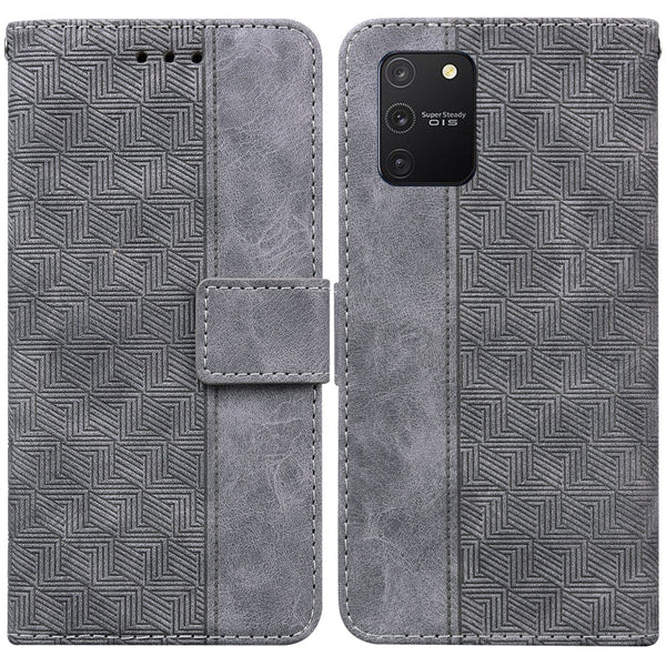 For Samsung Galaxy S10 Lite / A91 Geometric Embossed Leather Phone Case(Grey)