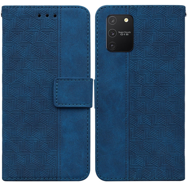 For Samsung Galaxy S10 Lite / A91 Geometric Embossed Leather Phone Case(Blue)