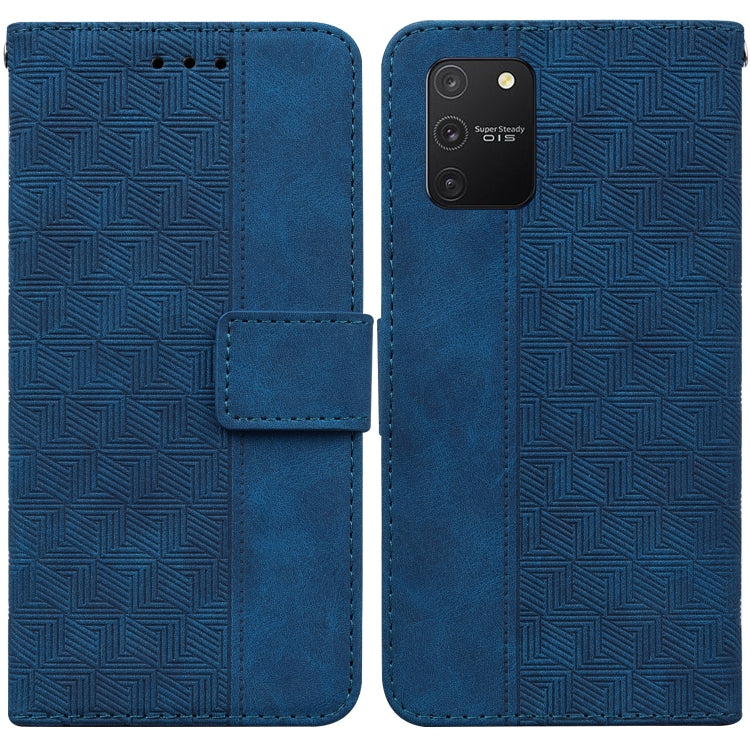 For Samsung Galaxy S10 Lite / A91 Geometric Embossed Leather Phone Case(Blue)