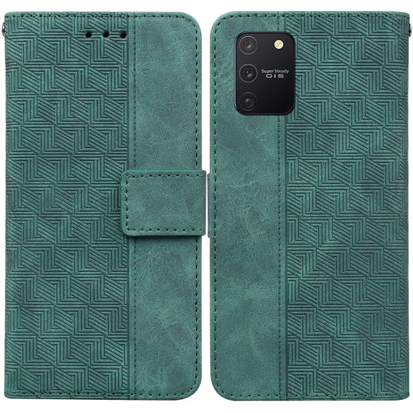 For Samsung Galaxy S10 Lite / A91 Geometric Embossed Leather Phone Case(Green)