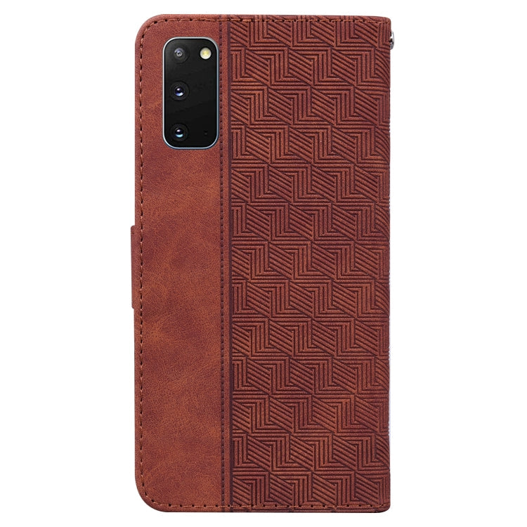 For Samsung Galaxy S20 Geometric Embossed Leather Phone Case(Brown)