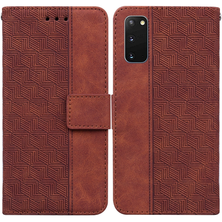 For Samsung Galaxy S20 Geometric Embossed Leather Phone Case(Brown)