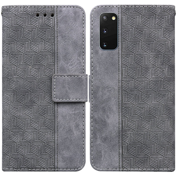 For Samsung Galaxy S20 Geometric Embossed Leather Phone Case(Grey)