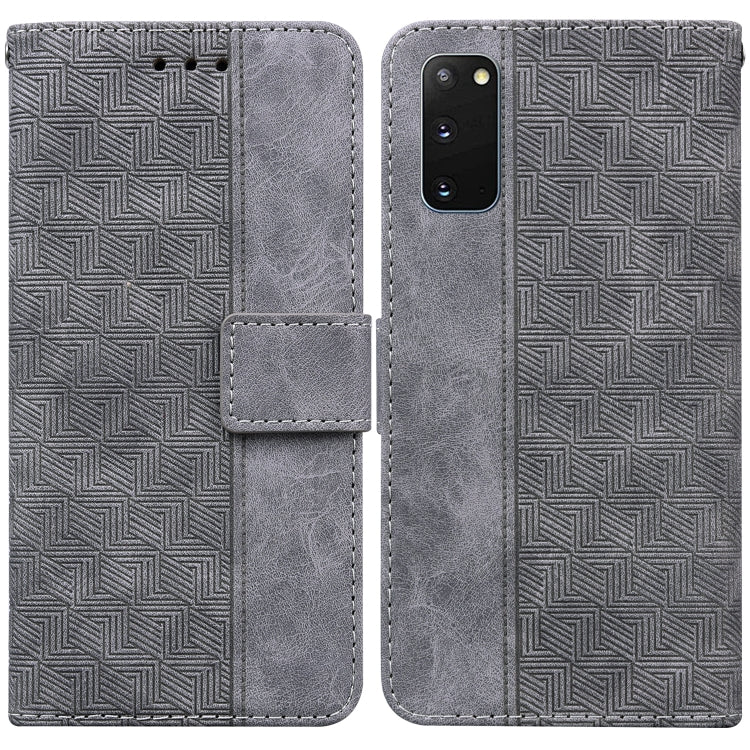 For Samsung Galaxy S20 Geometric Embossed Leather Phone Case(Grey)