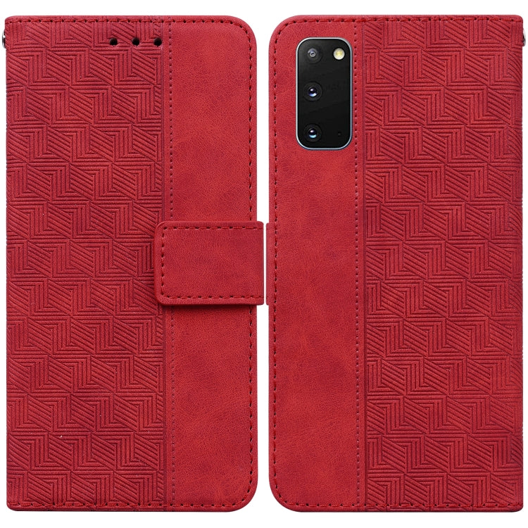 For Samsung Galaxy S20 Geometric Embossed Leather Phone Case(Red)