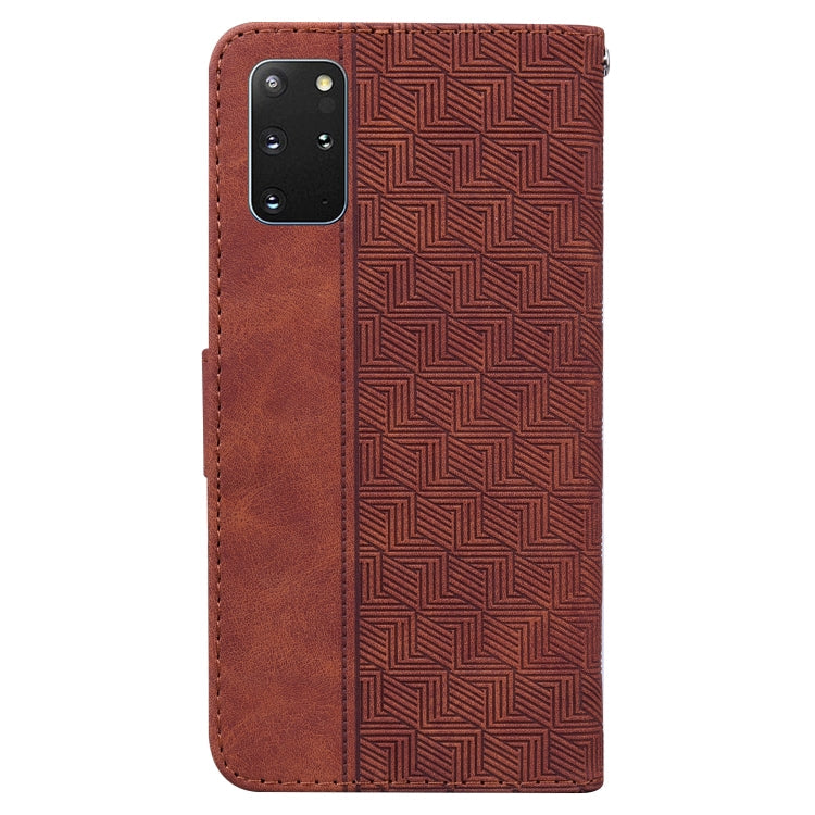 For Samsung Galaxy S20+ Geometric Embossed Leather Phone Case(Brown)