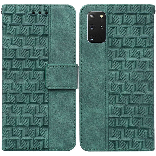 For Samsung Galaxy S20+ Geometric Embossed Leather Phone Case(Green)