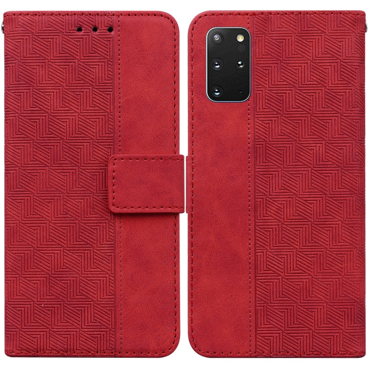 For Samsung Galaxy S20+ Geometric Embossed Leather Phone Case(Red)
