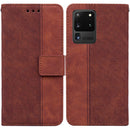 For Samsung Galaxy S20 Ultra Geometric Embossed Leather Phone Case(Brown)