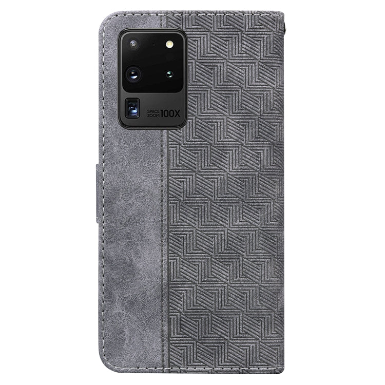 For Samsung Galaxy S20 Ultra Geometric Embossed Leather Phone Case(Grey)