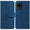 For Samsung Galaxy S20 Ultra Geometric Embossed Leather Phone Case(Blue)