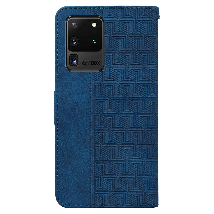 For Samsung Galaxy S20 Ultra Geometric Embossed Leather Phone Case(Blue)