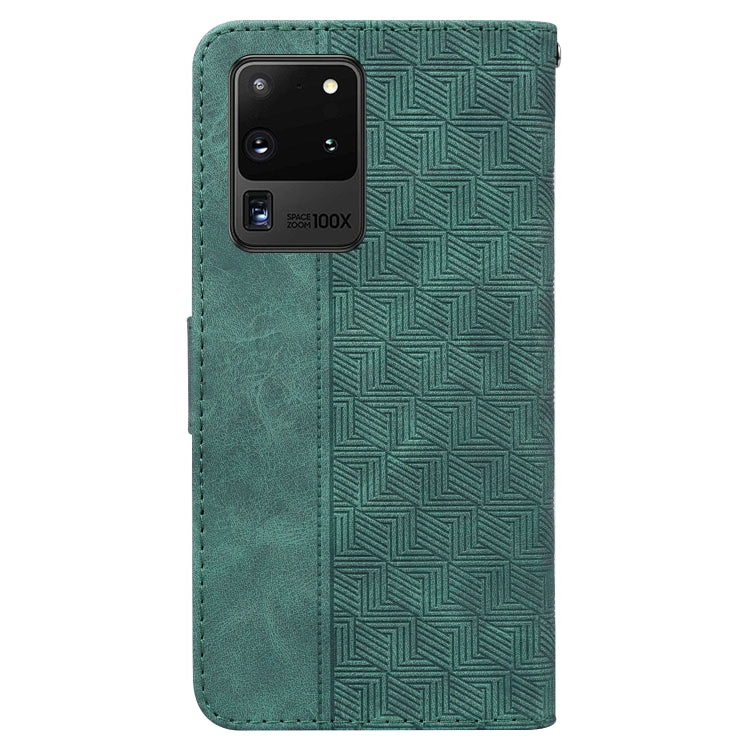 For Samsung Galaxy S20 Ultra Geometric Embossed Leather Phone Case(Green)