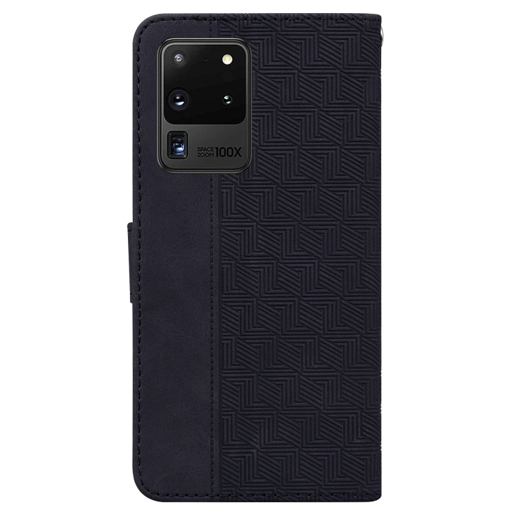 For Samsung Galaxy S20 Ultra Geometric Embossed Leather Phone Case(Black)