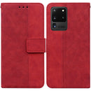 For Samsung Galaxy S20 Ultra Geometric Embossed Leather Phone Case(Red)