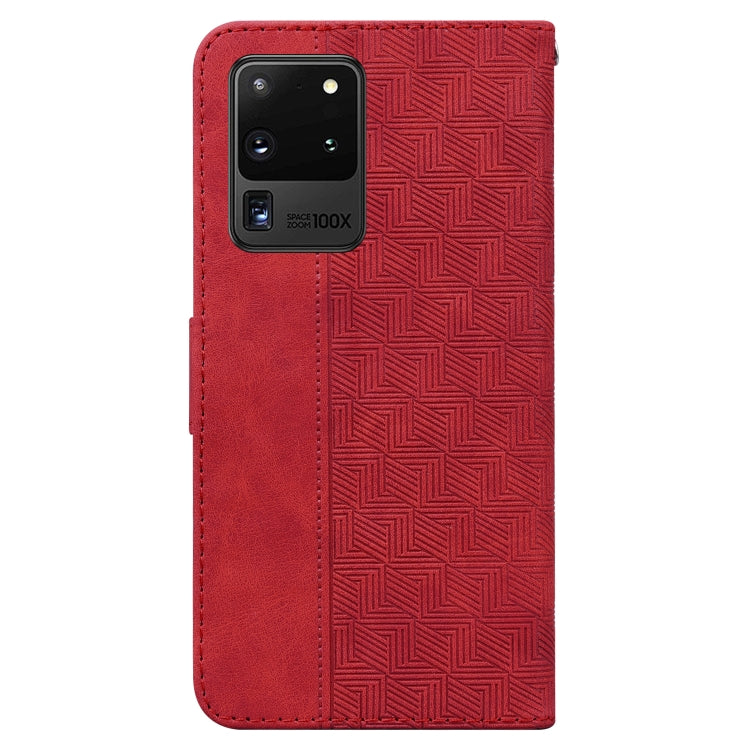 For Samsung Galaxy S20 Ultra Geometric Embossed Leather Phone Case(Red)