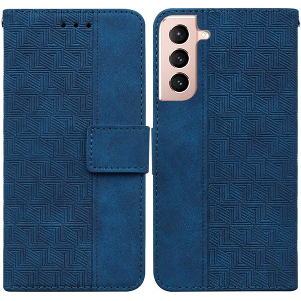 For Samsung Galaxy S21 5G Geometric Embossed Leather Phone Case(Blue)